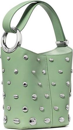 Kate Spade New York Halo Studded Fine Grain Leather Mini Bucket Womens Handbags Crisp Sage, Leather/Linen