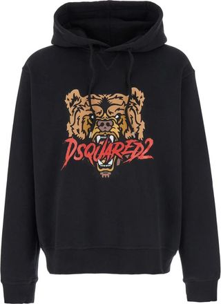 Dsquared2 Zwarte hoodie met trekkoord en logo - Heren - Hoodies - Zwart - M - Katoen - Hoodies & sweatvesten