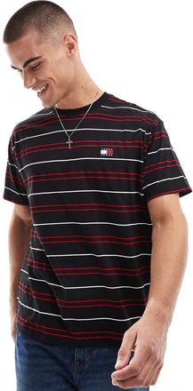 Tommy Jeans relaxed badge logo t-shirt in black and red stripe