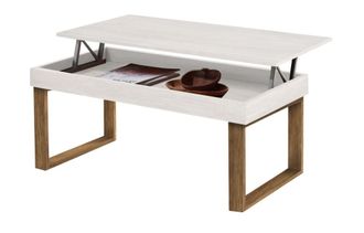 HOGAR 24 Mesa centro Odin elevable madera maciza acabado blanco patas encerado