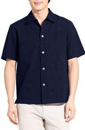 Theory Mini Texture Short Sleeve Button-Up Shirt in Baltic - Xhx at Nordstrom, Size Xx-Large