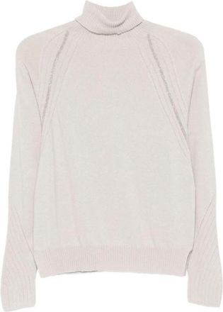 D.exterior Beige Roll-neck Trui met Versiering - Dames - Coltruien - Beige - S - Wol - Truien & Vesten