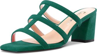 Castamere Chunky Block Mid Heel Peep Open Toe Slip-on Sandals Casual Cute Dress 6.5 CM Heels Green Suede 7 UK