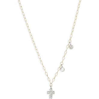 Meira T Diamond Cross Pendant Necklace in Yellow Gold at Nordstrom, Size 18