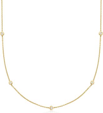 RS Pure Ross-Simons Bezel-Set Diamond Station Necklace in 14kt Yellow Gold