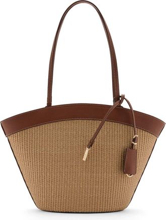 Mango Contrast Canvas & Faux Leather Shopper Bag at Nordstrom