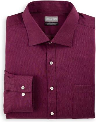 Michael Kors Big & Tall Micro Patterned Performance Dress Shirt in Wine at Nordstrom, Size 17.5 - 34