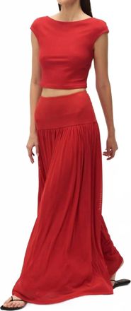 Elodie Darya Knit Maxi Skirt In Coral Red