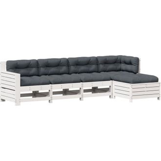 vidaXL Set Muebles Jard&iacute;n 5 Pzas Con Cojines Madera Maciza Pino Blanco Vidaxl