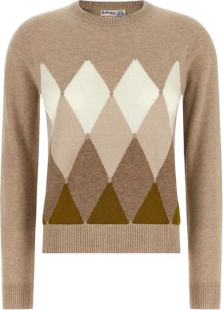 Ballantyne Klassieke Diamant Ronde Hals Trui - Dames - Ronde hals truien - Beige - M - Wol - Truien & Vesten