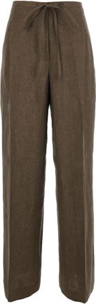 R&oacute;he Relaxte Broek met Trekkoord - Dames - Straight fit broeken - Bruin - M - Linnen - Broeken
