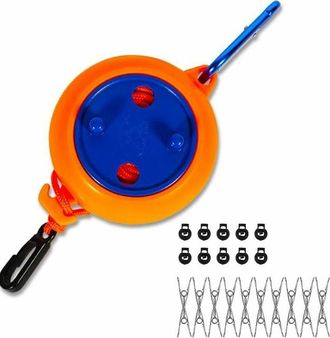 OEM Tendedero Retr&aacute;ctil Para Camping - Port&aacute;til - 8 M - Tendedero Extensible - Para Jard&iacute;n, Viajes, Ba&ntilde;o, Lavadero (10 Bucles Fijos Y 20 Pinzas Para La Ro
