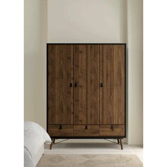 Dmora Dmora - Armario 3 Puertas Virgil, Muebles De Dormitorio, Vestidor, Armario De Ropa, 150x60 H200 Cm, Negro Y Nogal