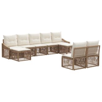 vidaXL Conjunto De Sof&aacute;s De Jard&iacute;n 9 Pcs Beige Rat&aacute;n Sint&eacute;tico Vidaxl