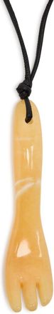 Christophe Lemaire Gua Sha Fork Aragonite and Leather Necklace - Yellow - One Size