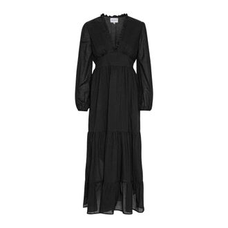 Americandreams Umi Lange Effen Katoenen Jurk - Dames - Casual kleedjes - Zwart - S - Katoen - Kleedjes