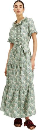 La DoubleJ Elegante Zijden Jurk met Volants - Dames - Maxi kleedjes - Groen - L - Kleedjes