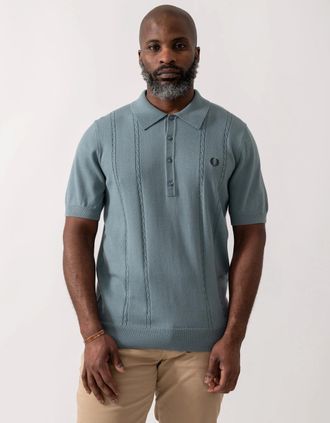Fred Perry Mens Fred Perry Mens Cable Knitted Polo Shirt - Stockport Blue Z20 - Size: 40