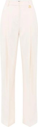 Elisabetta Franchi Palazzo Broek met Pinstripes en Contraststiksels - Dames - Straight fit broeken - Beige - M - Polyester - Broeken