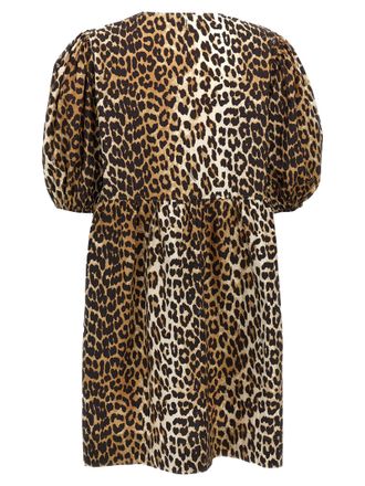 Ganni Leopard-Print Organic Cotton Dress - Brown