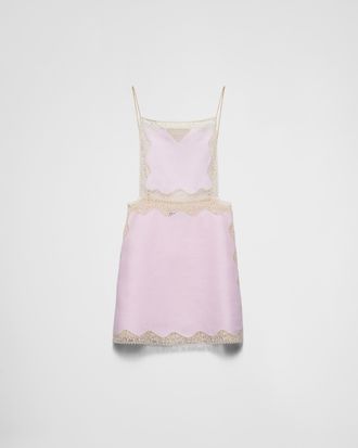 Prada Embroidered, lace-trimmed linen mini-dress