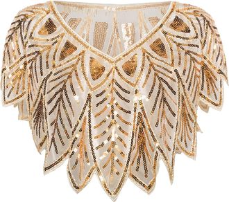 Babeyond Coucoland Womens 1920s Shawl Sequin Beaded Evening Cape Art Deco Vintage Shawl Bolero Wraps (Gold Champagne)