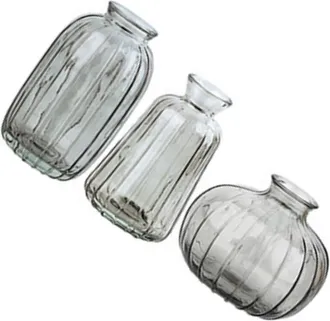 OEM Juego De 3 Jarrones Con Peque&ntilde;os Capullos En Cristal Gris