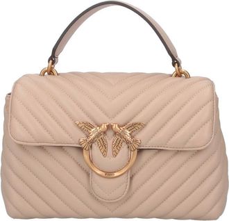 Pinko Beige Quilted Leather Lady Love Puff Top Handle Bag