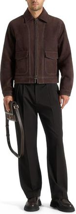Mani&egrave;re De Voir Vince Suede Contrast Stitch Jacket in Brown at Nordstrom, Size X-Small