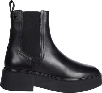 Tommy Hilfiger Chelsea Logotape Enkellaarsjes - Dames - Chelseaboots - Zwart - 38 EU - Leer - Schoenen