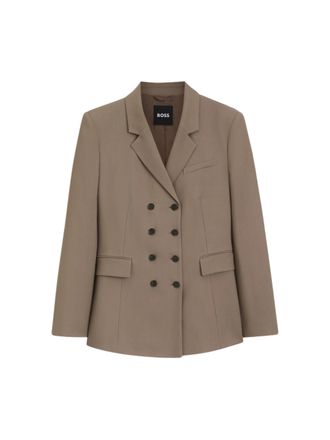 BOSS Structured Brown Double-Breasted Blazer with Notched Lapel