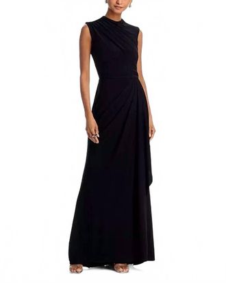 Aqua Draped Maxi Gown In Black