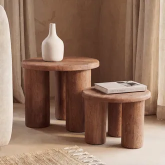 Maisons du monde Lote de 2 mesas auxiliares de madera de mango