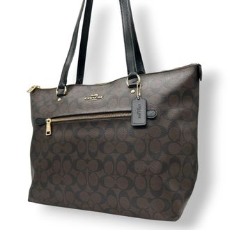 Coach Black Brown Pvc Leather Tote Bag (Pre-Owned)