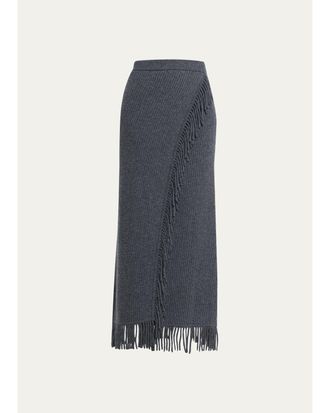 SIMKHAI Casey Ribbed Fringe-Trim Midi Skirt