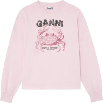 Ganni Basic Katoenen Jersey Lange Mouw - Dames - Sweatshirts - Roze - S - Katoen - Hoodies & sweatvesten