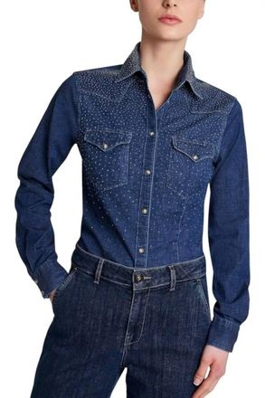 Camicettasnob Sparkling Diamonds Shirt In Medium Denim