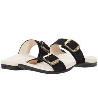 Spenco Womens Spenco Vista SP1065 Sandals Black Leather Slip-On Slide HAWK1086