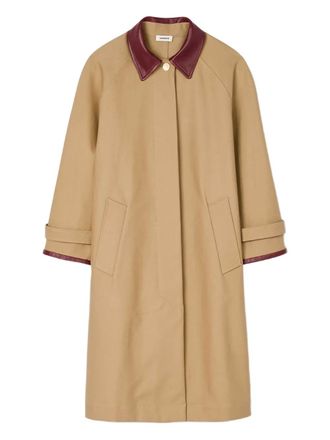 Sandro leather-trimmed sleeves coat - women - Fabric - 42 - Brown