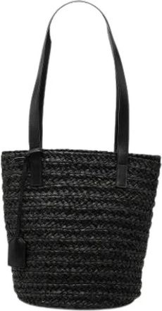 Saint Laurent Pre-owned Raffia Tote Bag - Dames - Vintage Tas - Zwart - ONE Size - Leer - Vintage