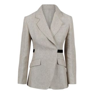 Max Mara Blazers, female, Beige, Size: M Double-breasted Jacket in Linen Drill