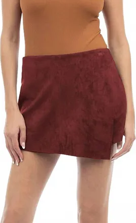 Naked Zebra Asymmetric Faux Suede Skort In Bordeaux
