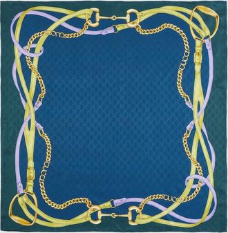 Gucci Printed GG Silk Jacquard Carr&eacute;, Blue, Silk