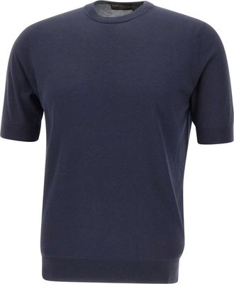 FILIPPO DE LAURENTIIS Truien & Vesten, Heren, Blauw, L, Zijde trui met korte mouwen