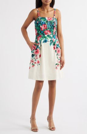 Tahari by ASL Placed Floral Dress in Cream Multi at Nordstrom, Size 12