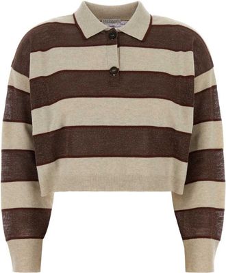 Brunello Cucinelli Multicolor Stripes Shirt Collar Sweatshirt