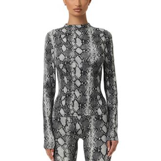 Naked Wardrobe Print Turtleneck Top in Grey Snakeskin at Nordstrom, Size X-Large