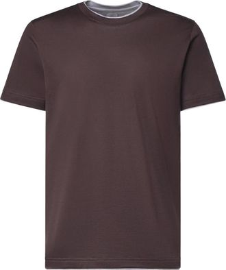 Eleventy Katoenen T-shirt met dubbellaagse boorden - Heren - Tops - Bruin - Maat: 2XL Katoen