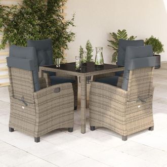 vidaXL Set Comedor De Jard&iacute;n 5 Piezas Con Cojines Rat&aacute;n Sint&eacute;tico Gris Vidaxl