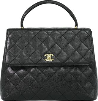 Chanel Coco Top Handle Bag Quilted Caviar Black Leather Bag (Pre-Owned)